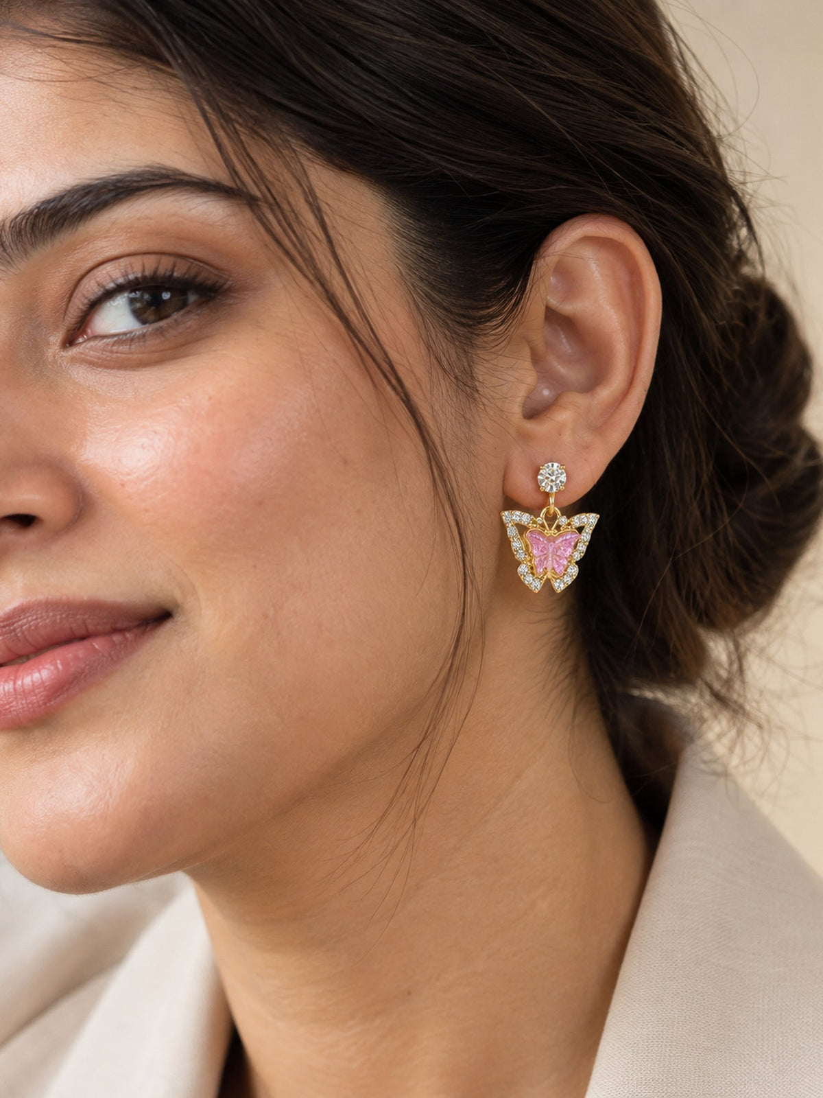 Crystal Butterfly Halo Drops Pink - Attractive Sister
