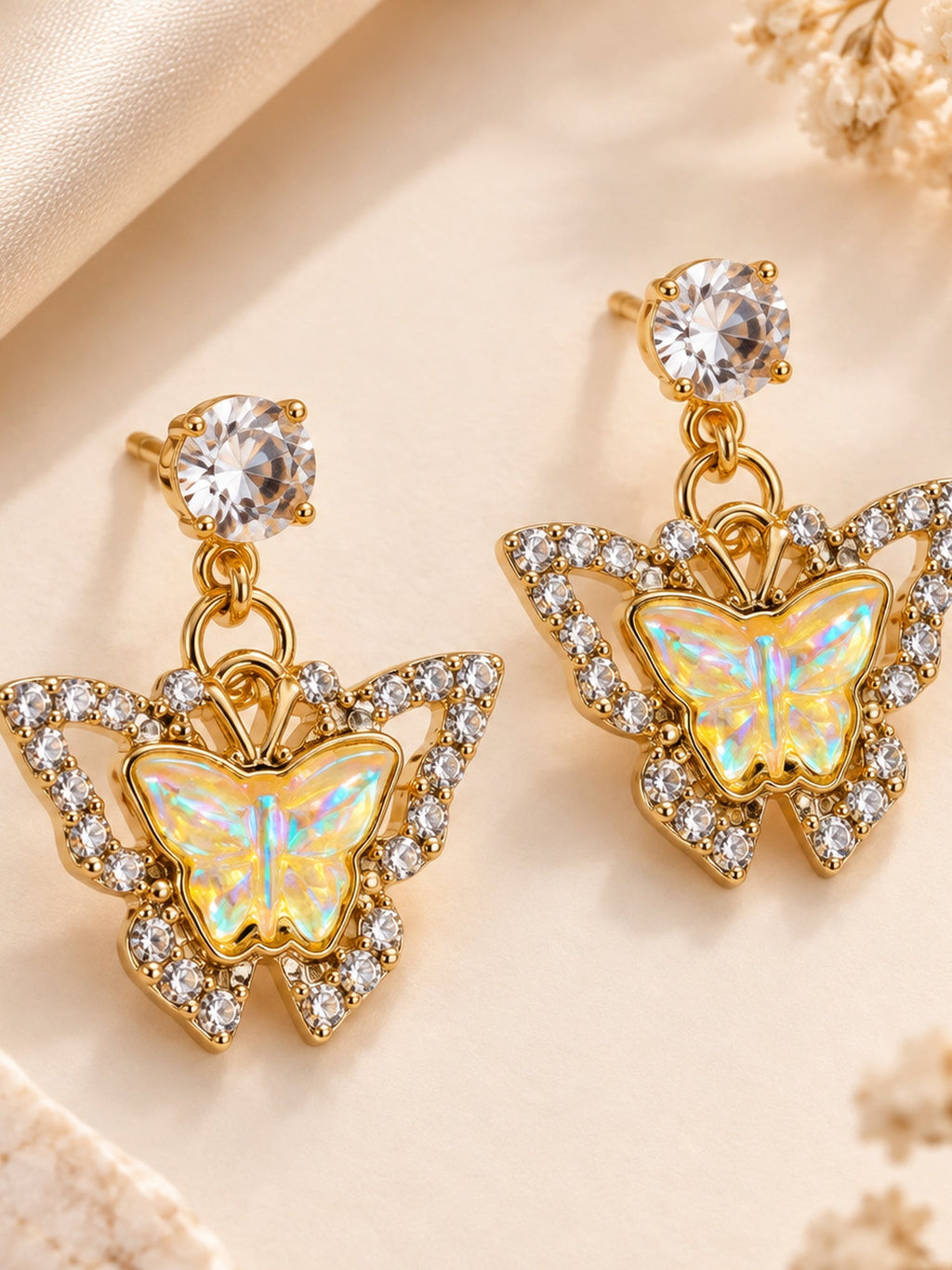 Crystal Butterfly Halo Drops Yellow - Attractive Sister