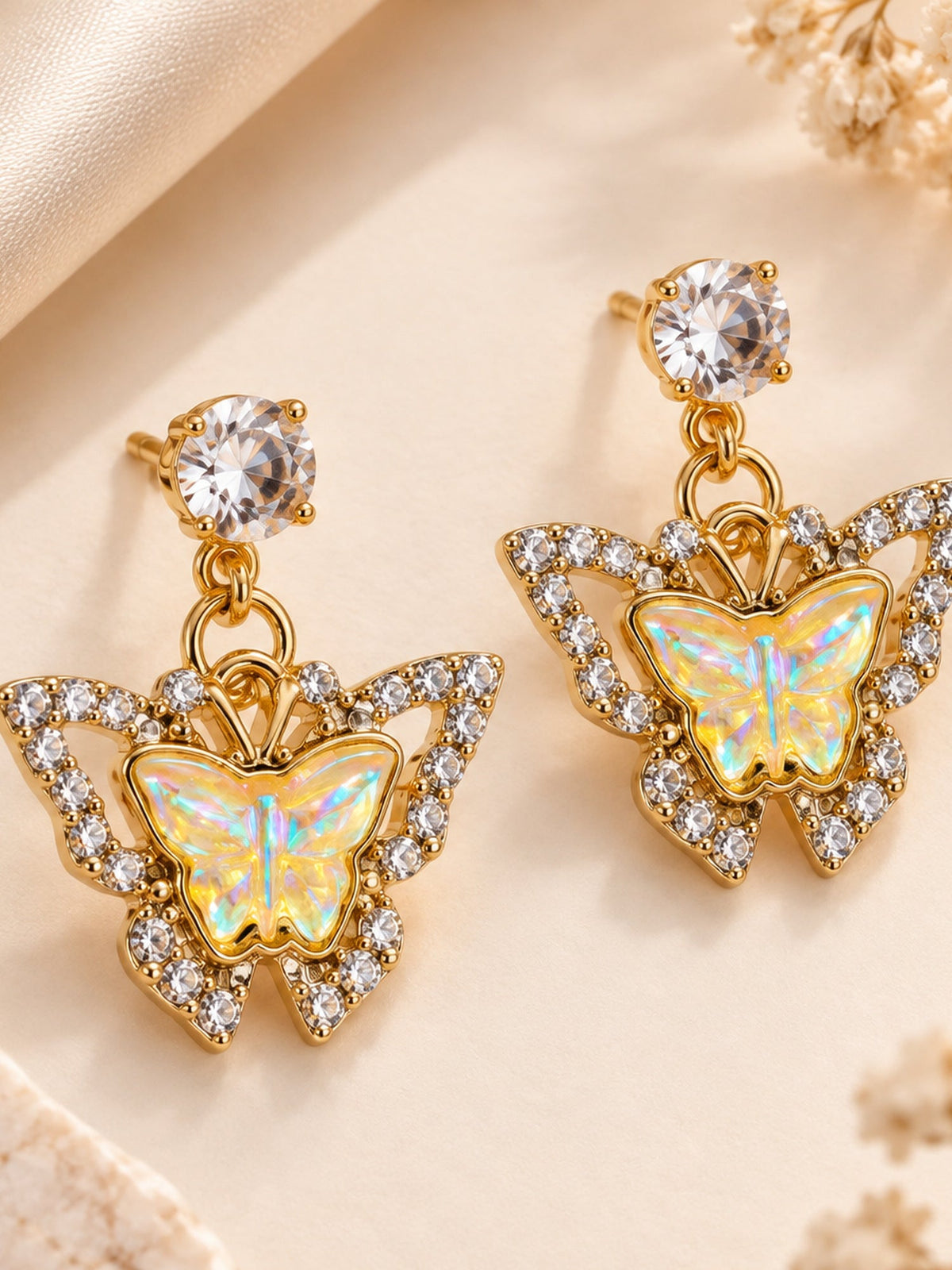 Crystal Butterfly Halo Drops Yellow - Attractive Sister