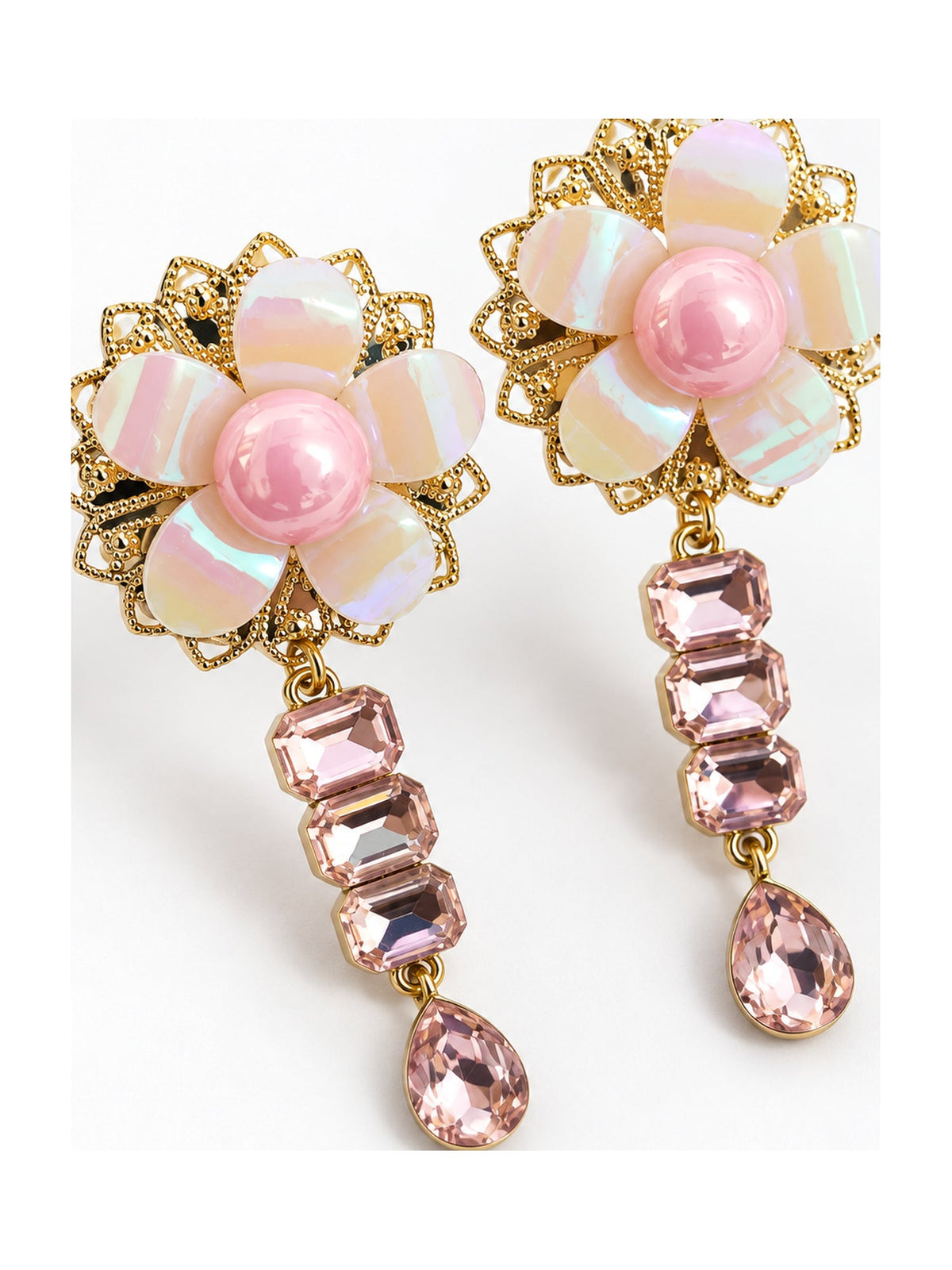 Pearl Flower Crystal Drops Pink - Attractive Sister