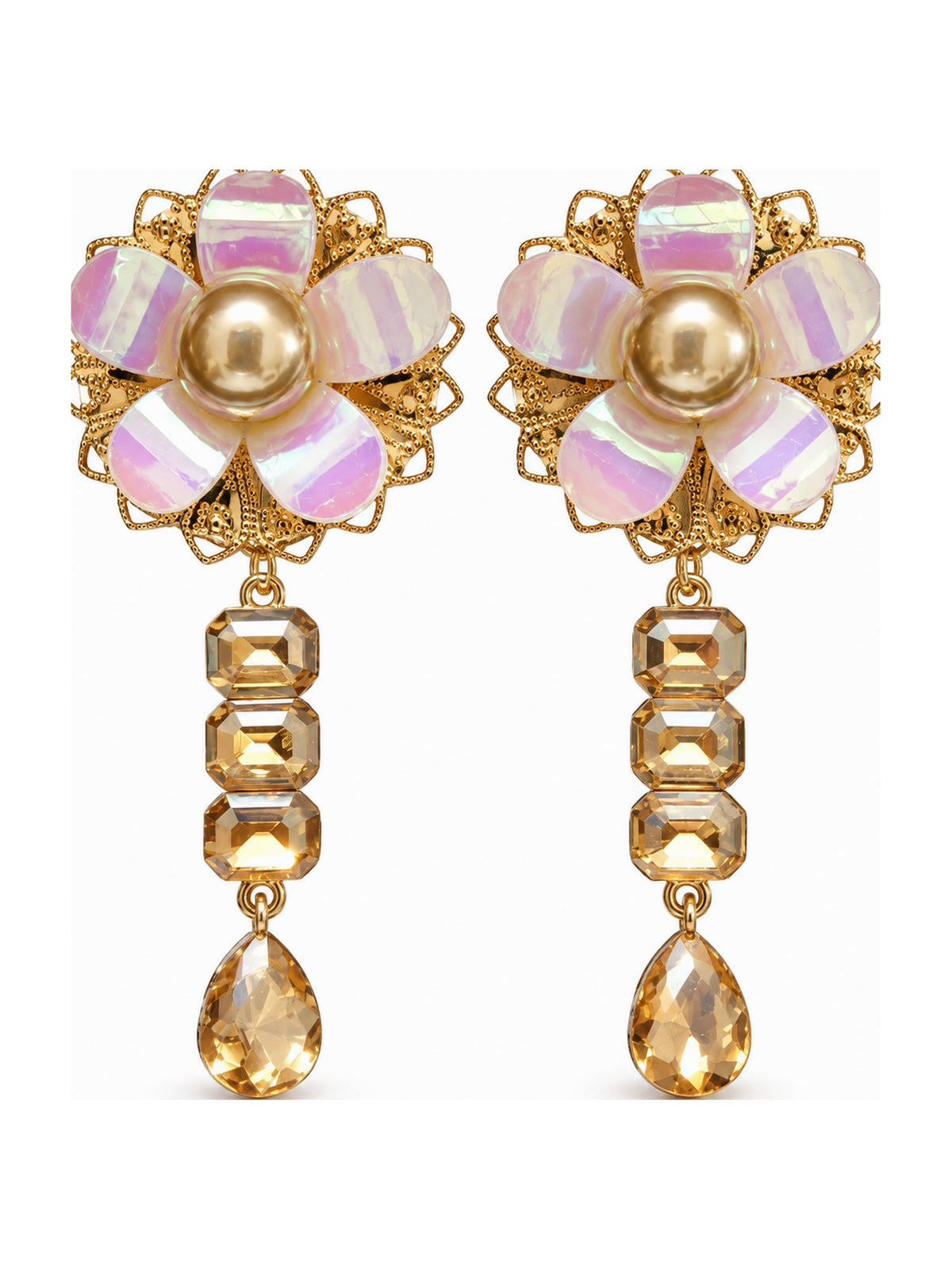 Pearl Flower Crystal Drops Champagne - Attractive Sister
