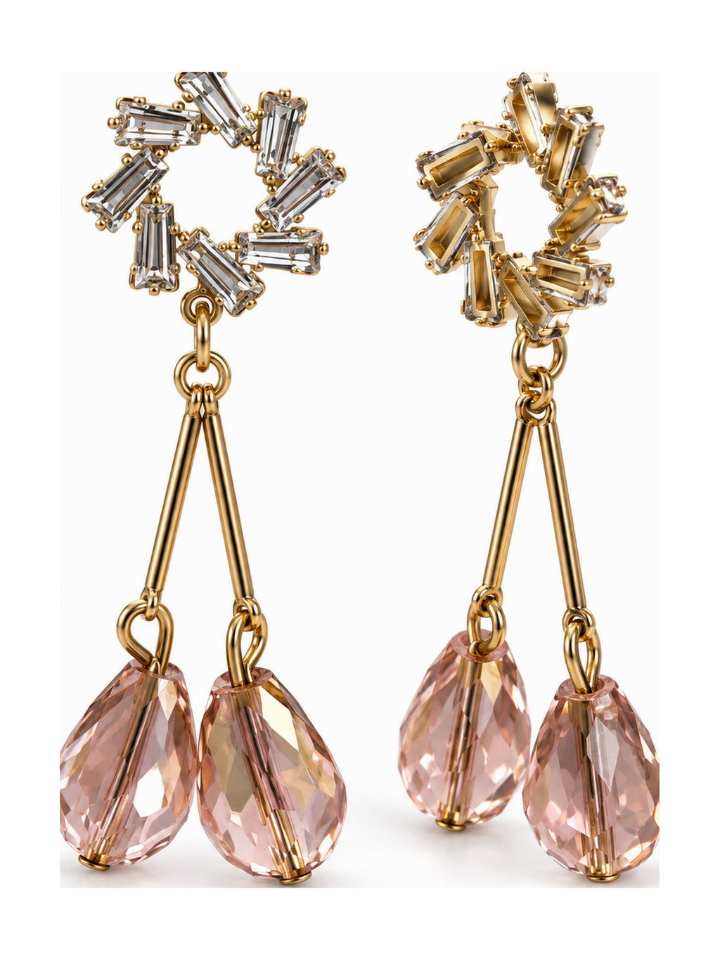 Crystal Wreath Twin Teardrops Pink - Attractive Sister