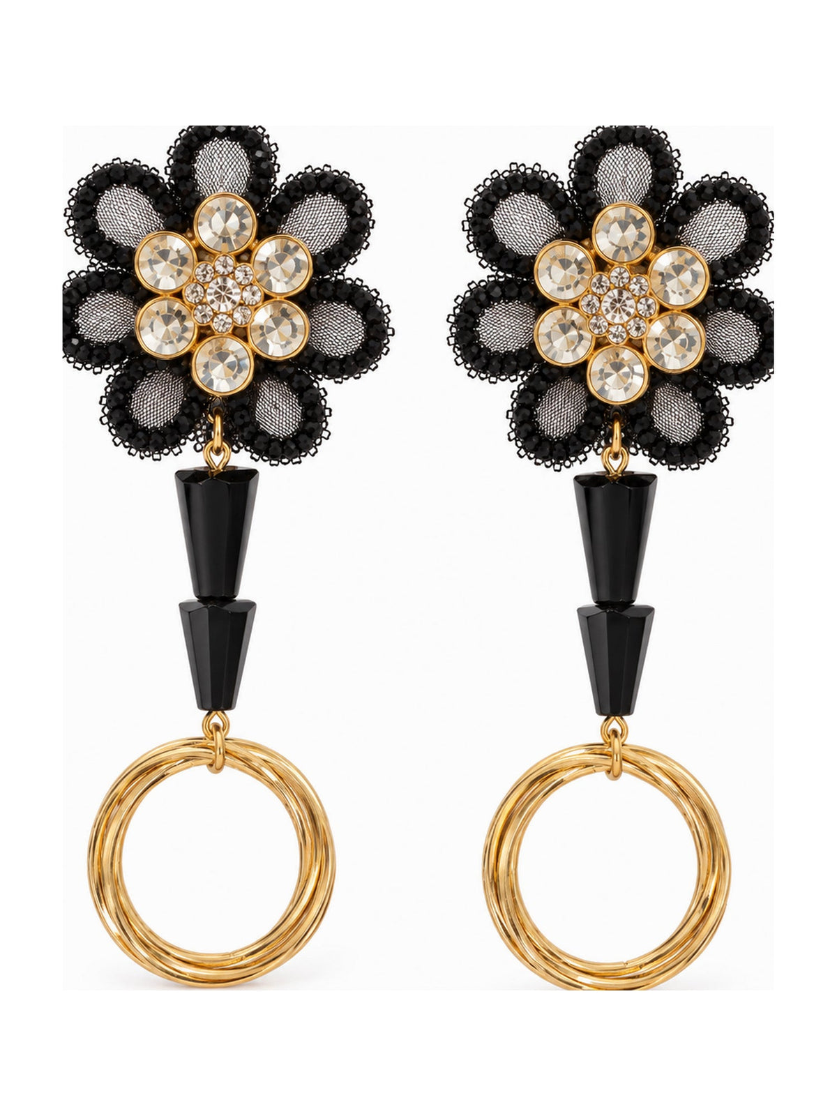 Flower Cone Ring Drops Black - Attractive Sister