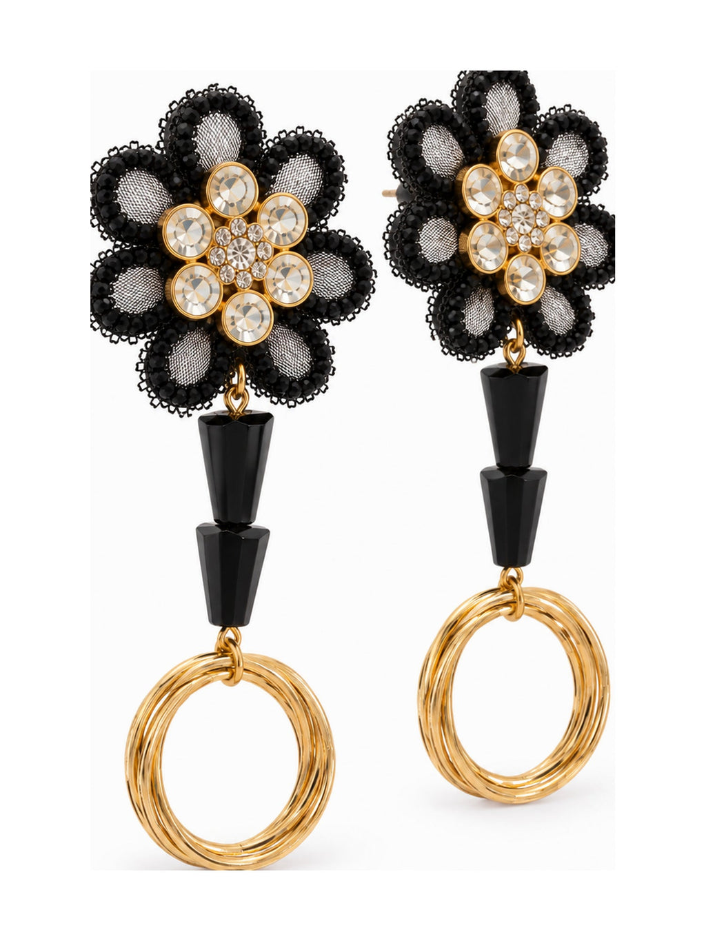 Flower Cone Ring Drops Black - Attractive Sister