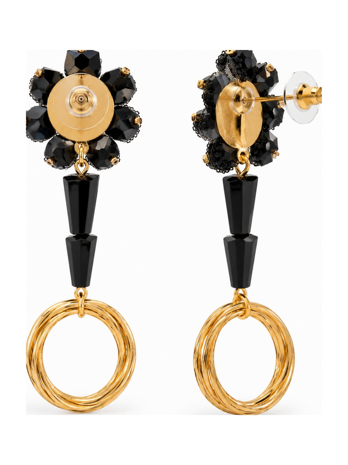 Flower Cone Ring Drops Black - Attractive Sister