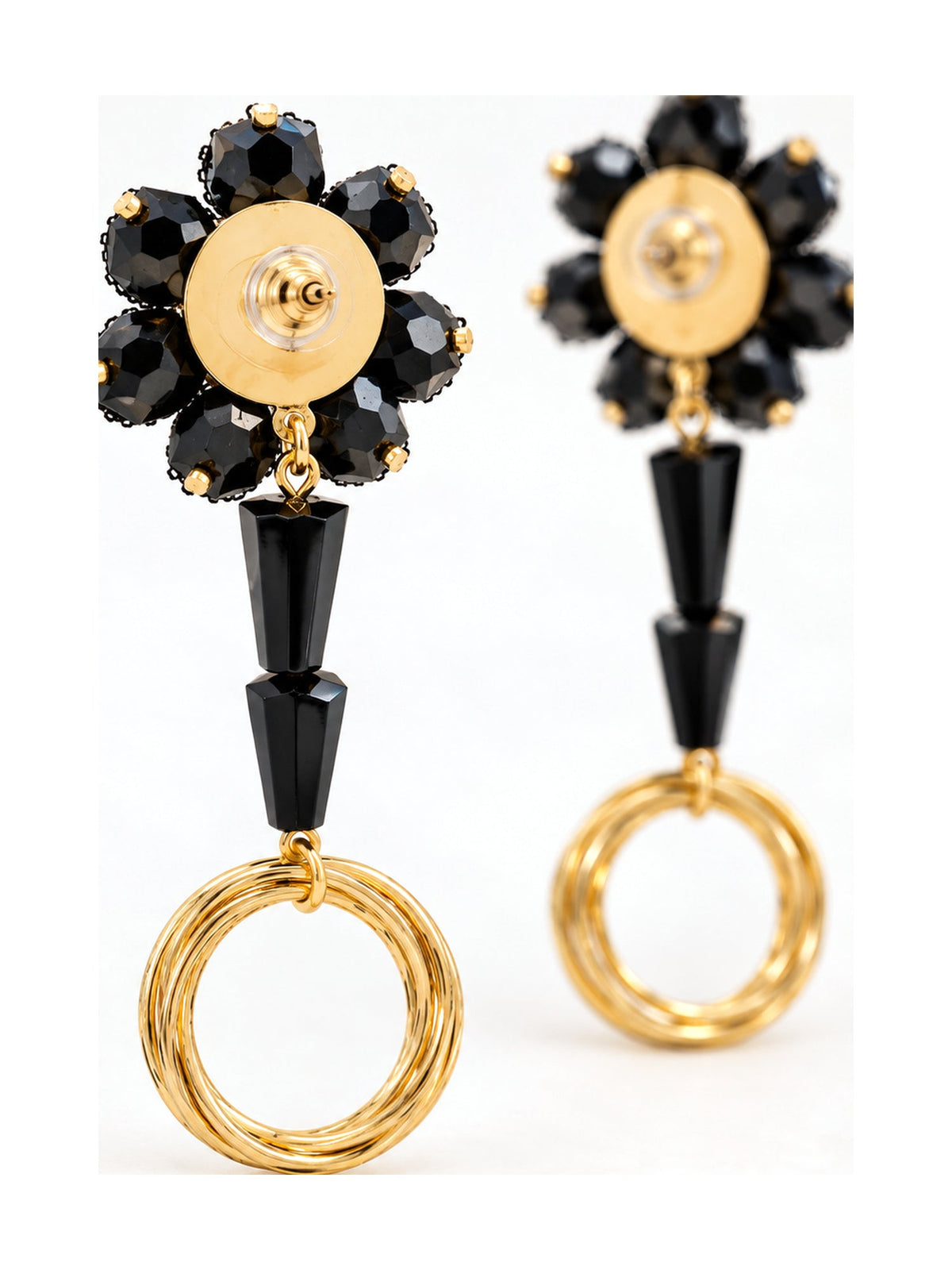Flower Cone Ring Drops Black - Attractive Sister