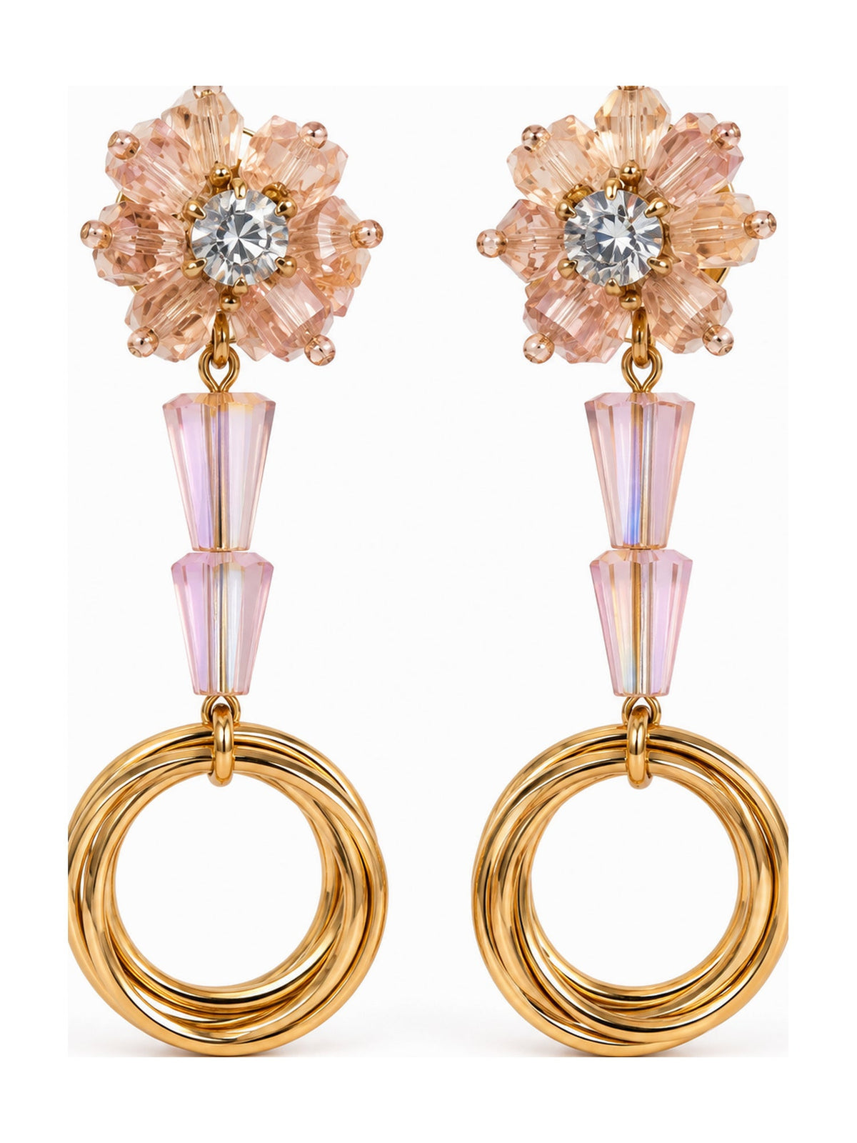 Flower Cone Ring Drops Pink - Attractive Sister