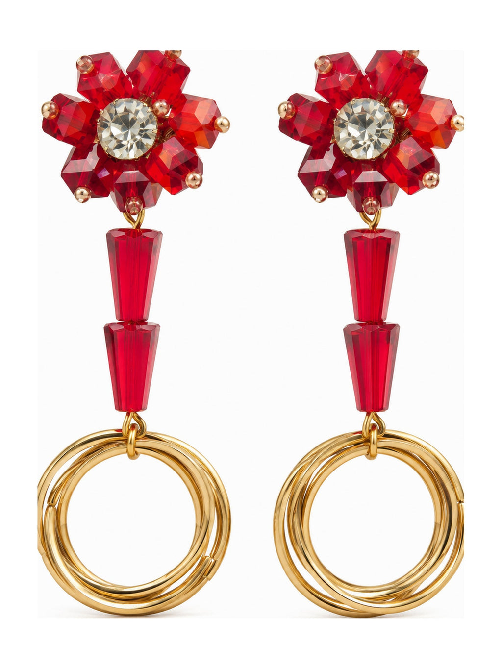 Flower Cone Ring Drops Red - Attractive Sister