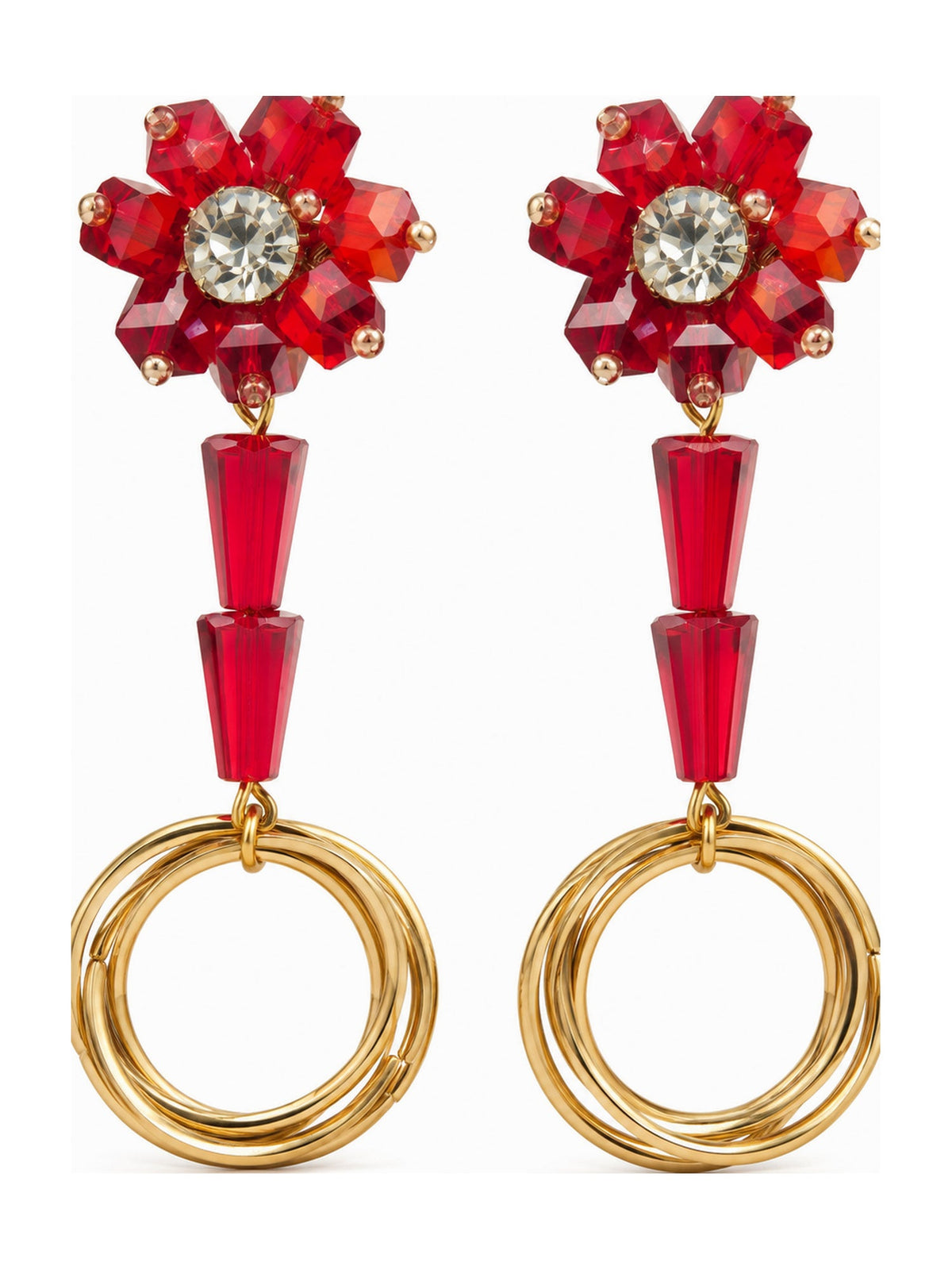 Flower Cone Ring Drops Red - Attractive Sister