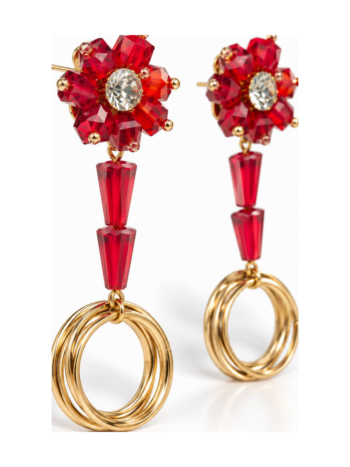 Flower Cone Ring Drops Red - Attractive Sister