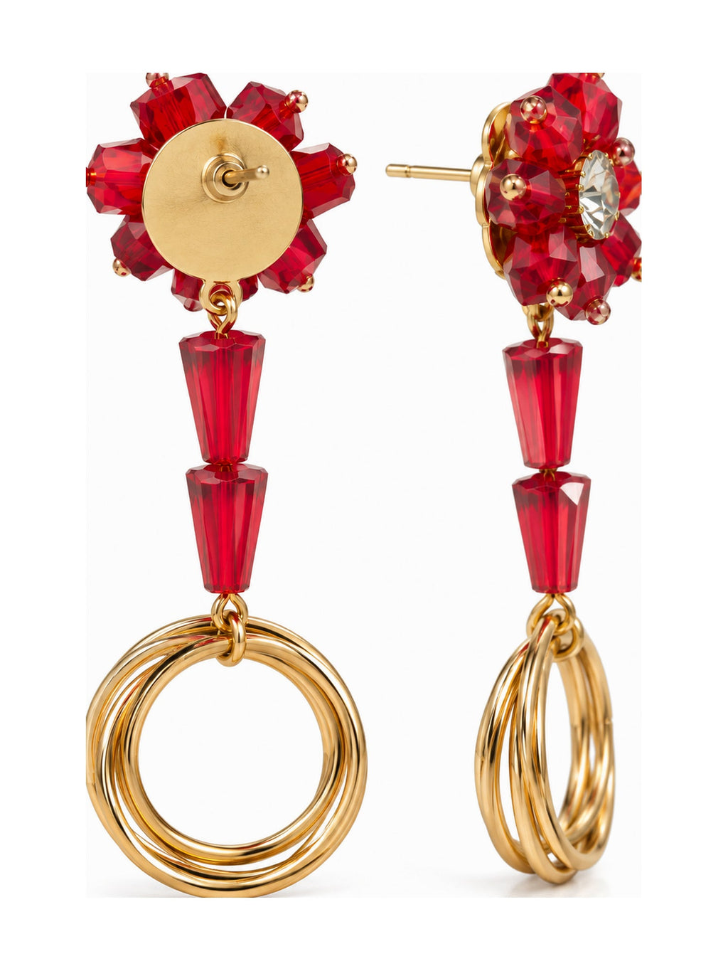 Flower Cone Ring Drops Red - Attractive Sister