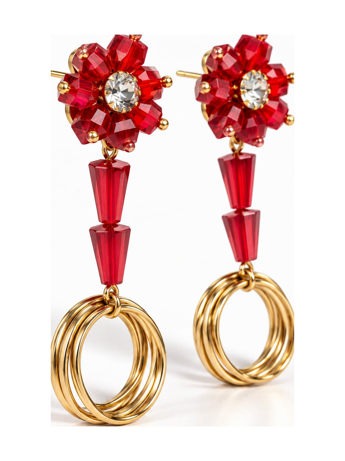Flower Cone Ring Drops Red - Attractive Sister