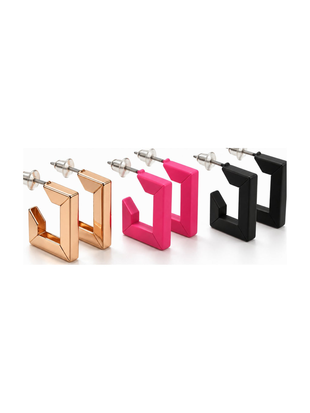 Square Huggie Hoops Set of 3 - Attractive Sister