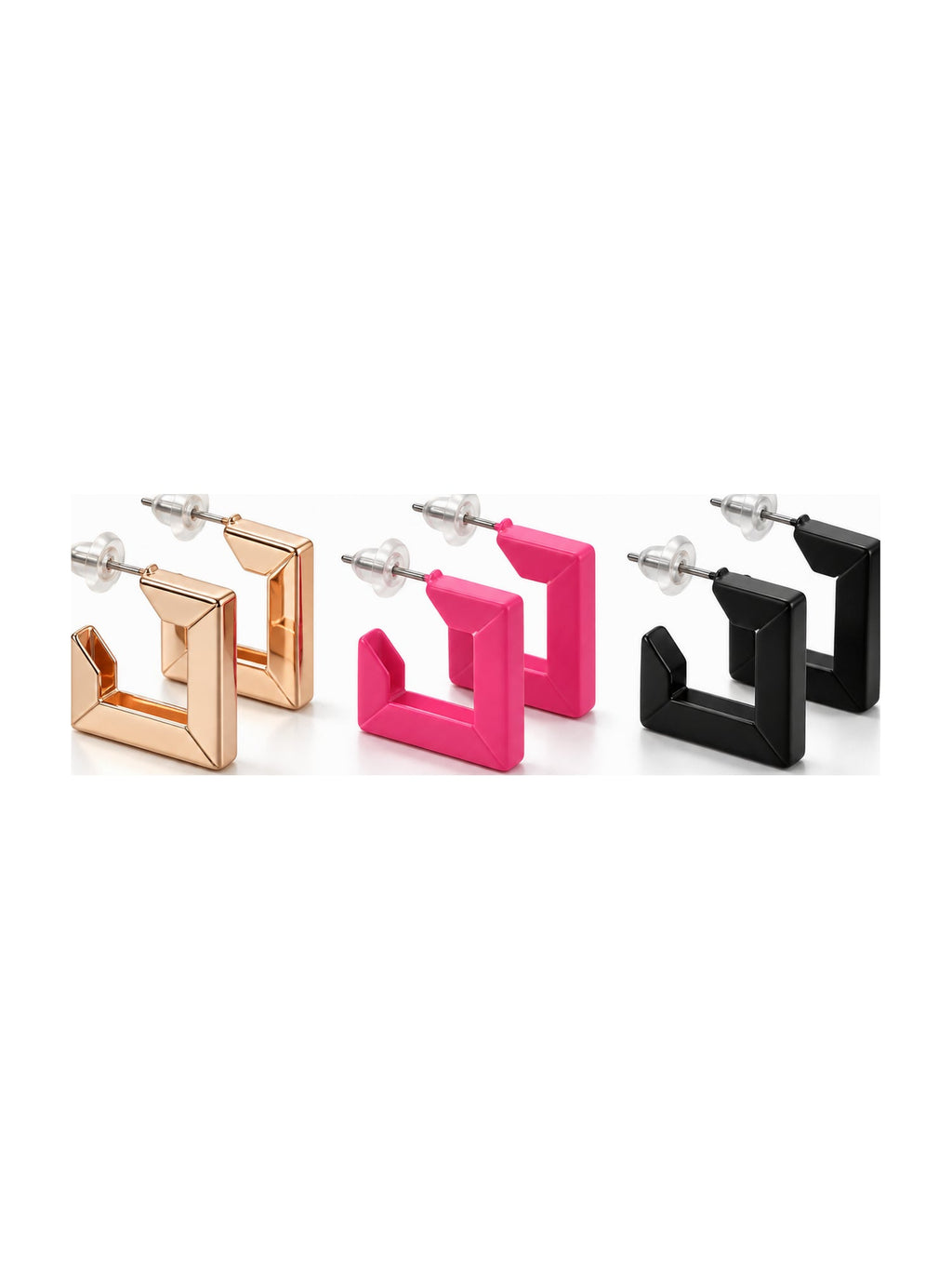 Square Huggie Hoops Set of 3 - Attractive Sister