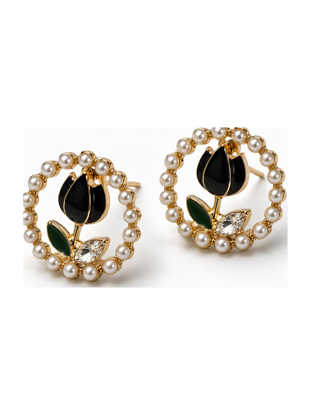 Pearl Halo Tulip Studs Black - Attractive Sister