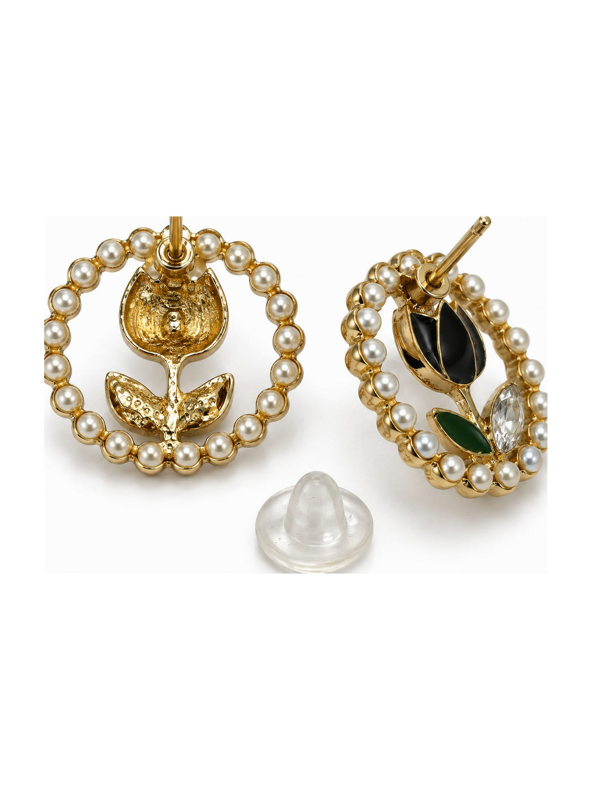 Pearl Halo Tulip Studs Black - Attractive Sister