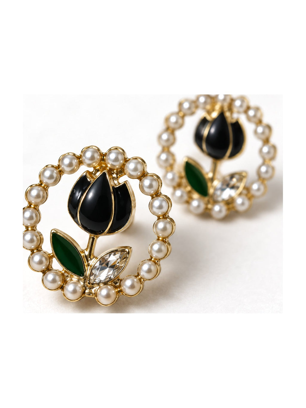 Pearl Halo Tulip Studs Black - Attractive Sister