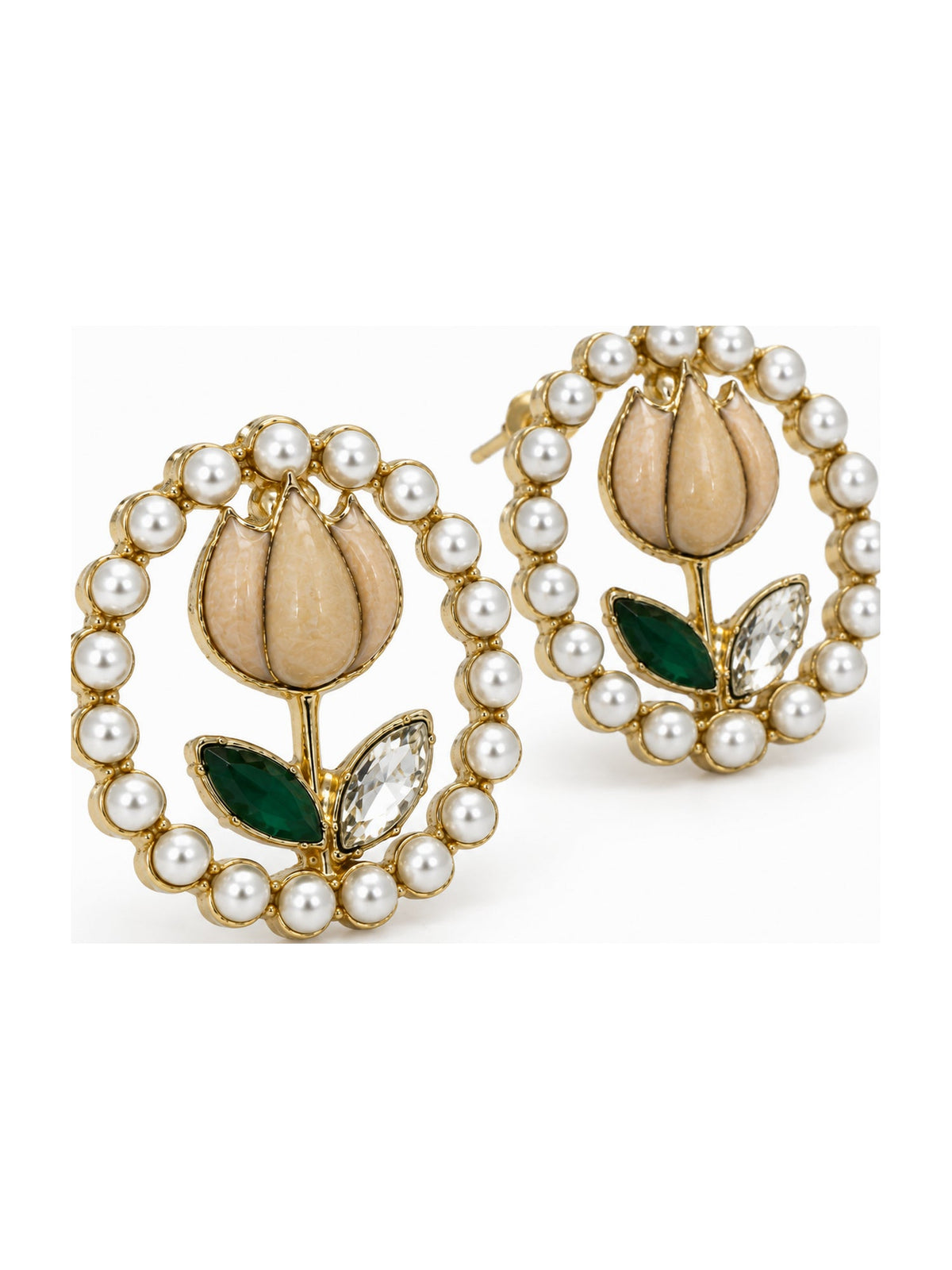Pearl Halo Tulip Studs Ivory - Attractive Sister