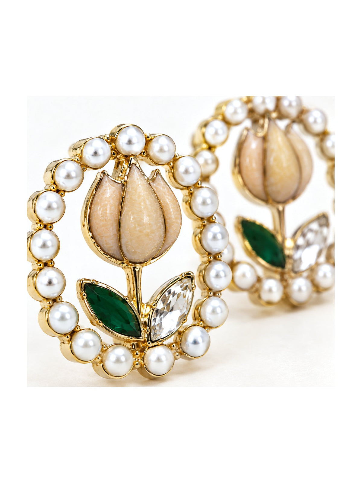 Pearl Halo Tulip Studs Ivory - Attractive Sister