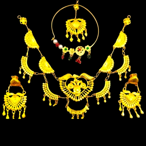 Traditional Indian Gold-Plated Rajasthani Wedding Necklace and Earrings