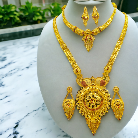 Pure 22k Gold-Plated Indian Jewelery Set with Earrings.