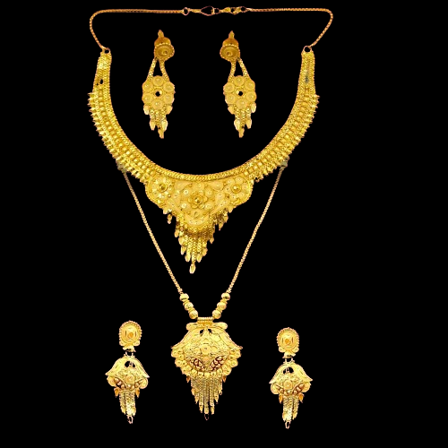 Exclusive One Gram Gold Bridal Combo Set: Choker, Long Necklace, and Earrings