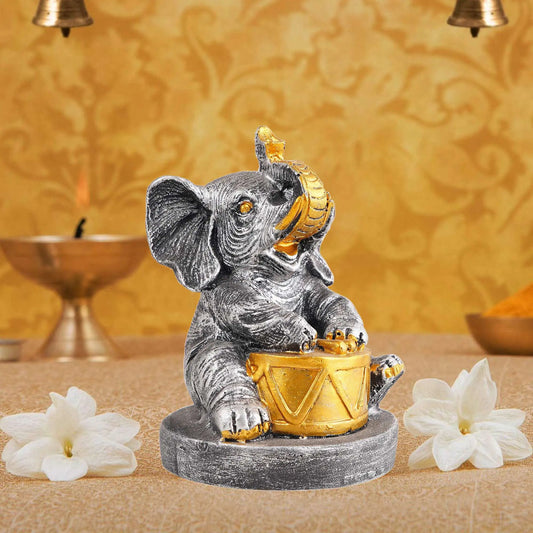 M/S PREM CRAFTS  Resin Elephant Playing Musical Instrument Showpiece For Home Dcor Living Room Bedroom Table Top -1 M/S PREM CRAFTS