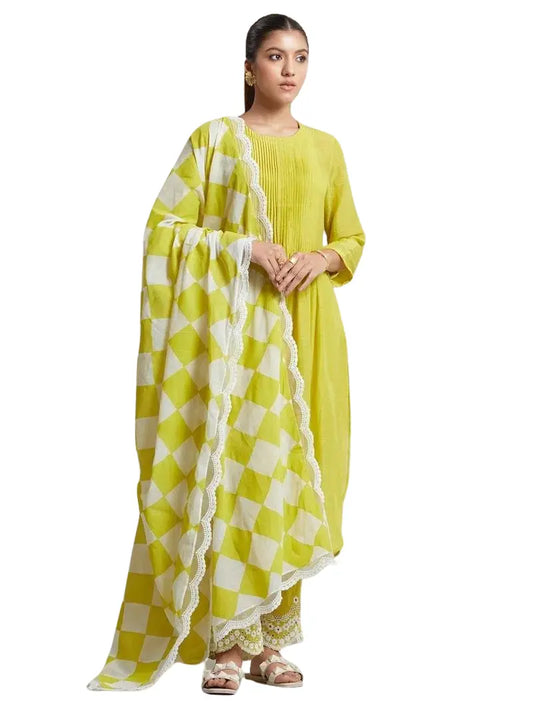 Women's Cotton Printed Straight Kurta with Palazzo Pants and Dupatta  Size -M BazaarBag