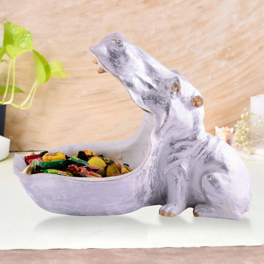 M/S PREM CRAFTS  Angry Hippopotamus Mouth Open Face Sculpture Polyresin Hippo Showpiece for Home Decor or Best for Put Any Type Products Wallets, Optical,Watches, Key etc White M/S PREM CRAFTS