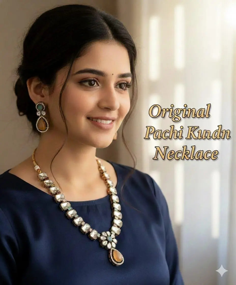 Beautiful Premium Quality Pachi Kundan Jewelry Set with Original Stones & Earrings RE