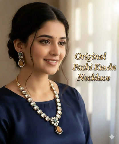 Beautiful Premium Quality Pachi Kundan Jewelry Set with Original Stones & Earrings RE