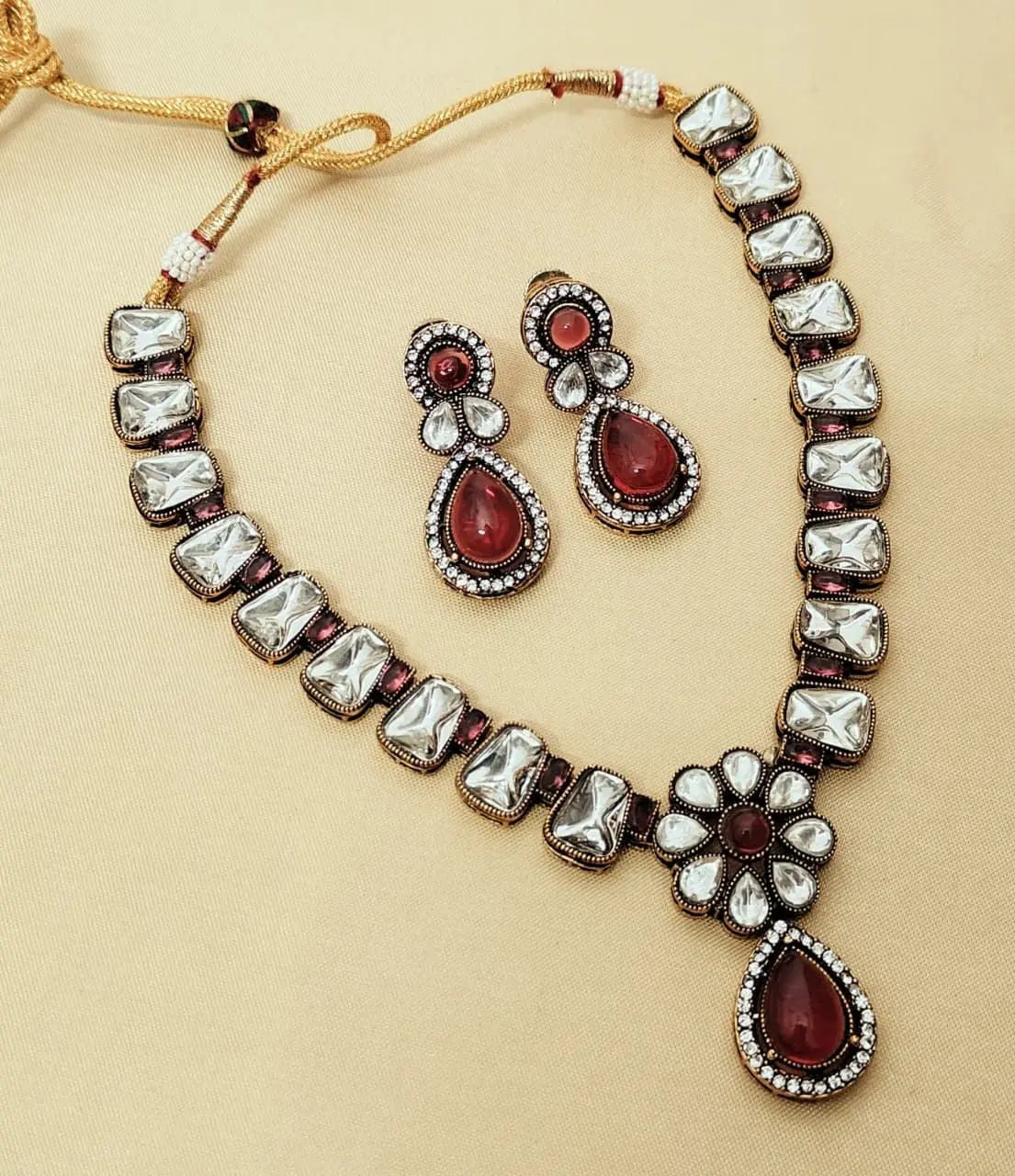 Beautiful Premium Quality Pachi Kundan Jewelry Set with Original Stones & Earrings RE