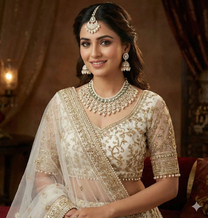 Premium Quality Bridal Pearl Kundan Necklace Set with Earrings & Maang Tikka RE