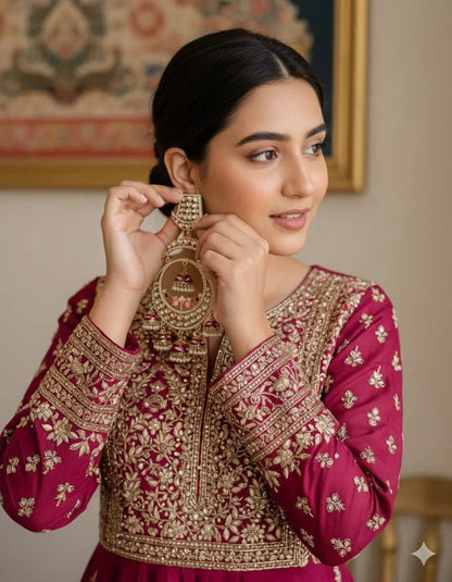 Trending Kundan Meenakari Chandbali Earrings with Pearl Drops – Bridal Wedding Jewellery RE