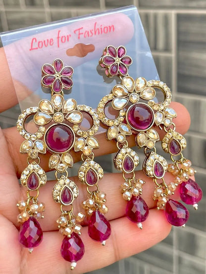 Trending Kundan Meenakari Chandbali Earrings with Red Jhumki – Party, Wedding & Festival Wear RE
