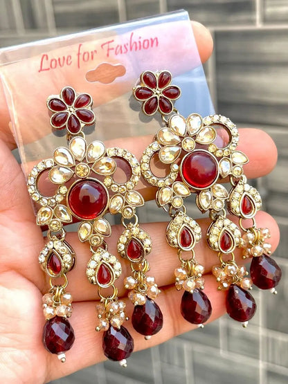 Trending Kundan Meenakari Chandbali Earrings with Red Jhumki – Party, Wedding & Festival Wear RE