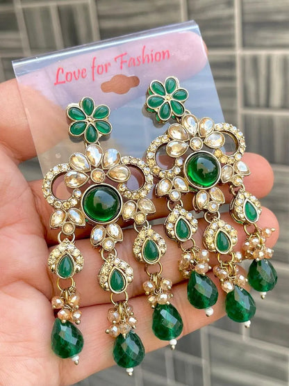 Trending Kundan Meenakari Chandbali Earrings with Red Jhumki – Party, Wedding & Festival Wear RE