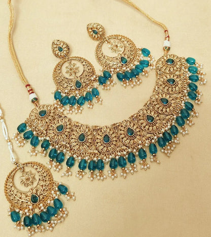 Luxury Gold-Plated Kundan Bridal Set for Weddings – Pink Stone Necklace, Earrings & Tikka RE