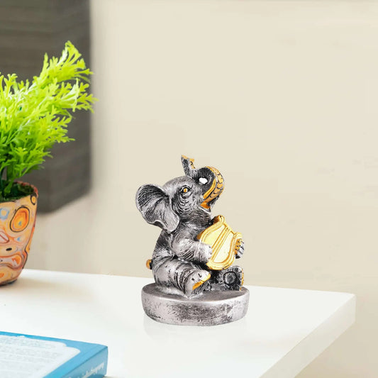 M/S PREM CRAFTS  Resin Elephant Playing Musical Instrument Showpiece For Home Dcor Living Room Bedroom Table Top -2 M/S PREM CRAFTS