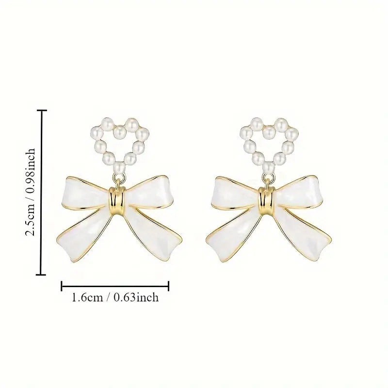 Heart Imitation Pearl Bow Earrings