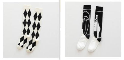 Trendy Cool Calf Socks Female Retro Street Black And White