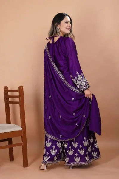 Alluring  Chinon Sharara Suit with Coding Sequins and Moti Work RE