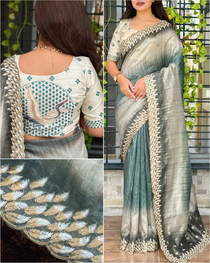 Elegant Silk Saree with Embroidered Peacock Blouse | Designer Party Wear Saree RE