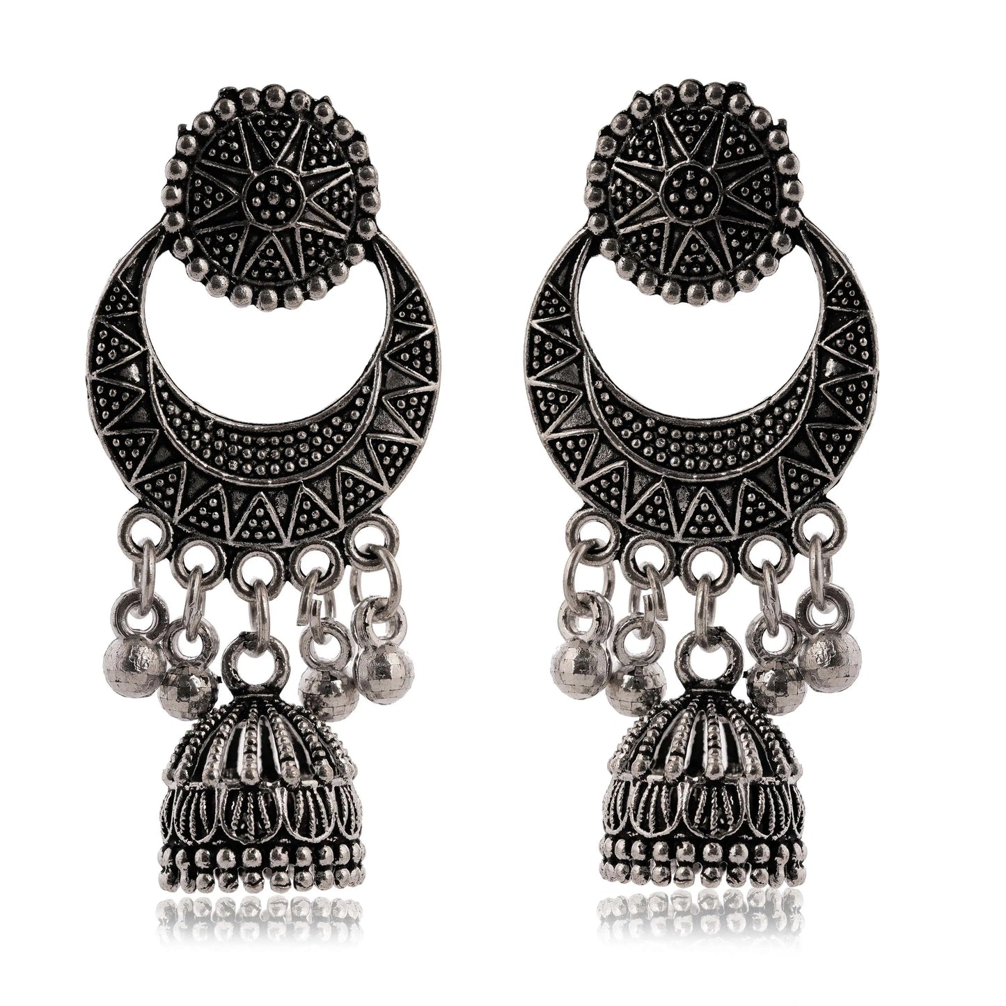 Handmade Traditional Jhumki with Moon and Flower Motif Chandbali Design Ethnic Jhumki Earrings for Women and Girls-1 Attractive Sister