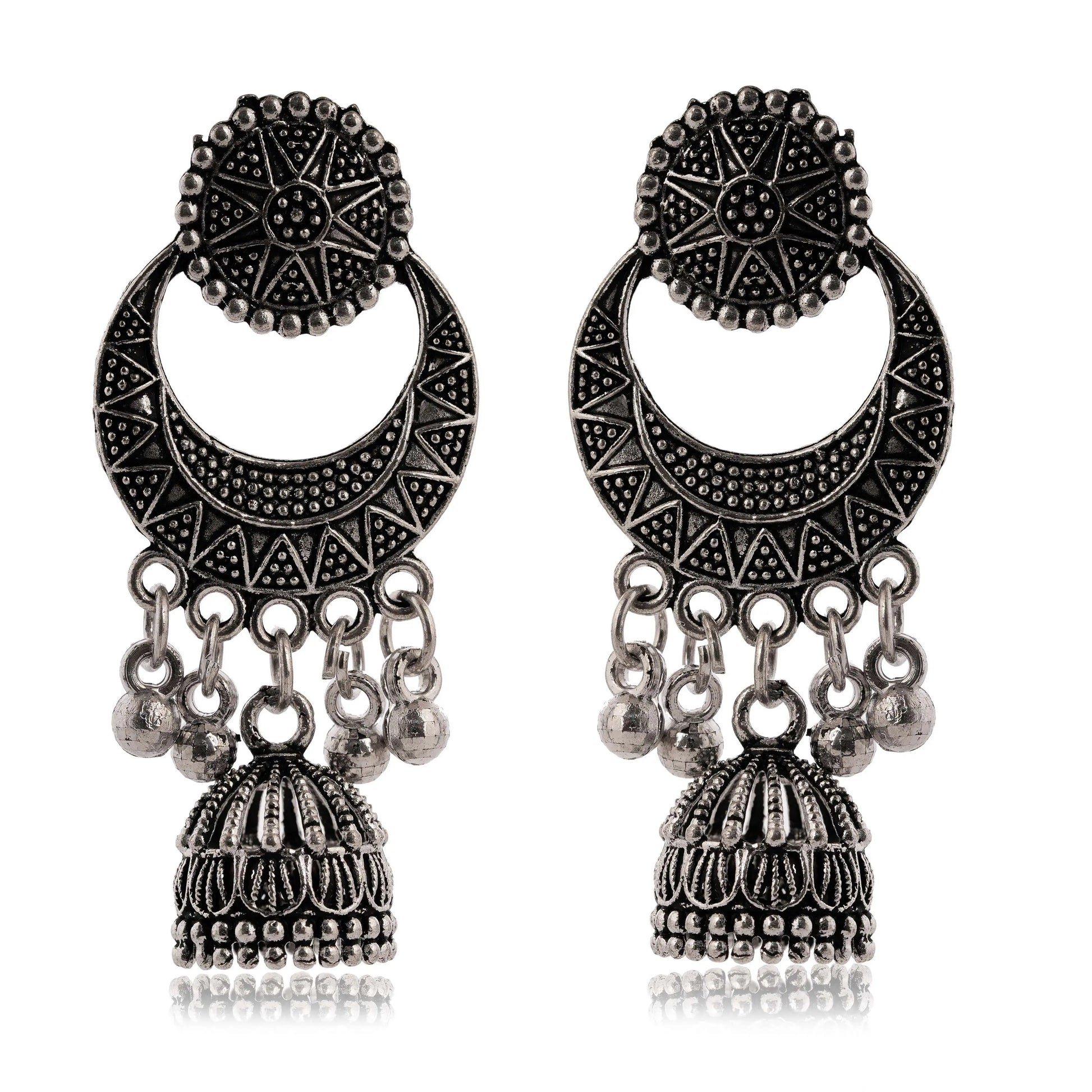 Handmade Traditional Jhumki with Moon and Flower Motif Chandbali Design Ethnic Jhumki Earrings for Women and Girls-1 Attractive Sister