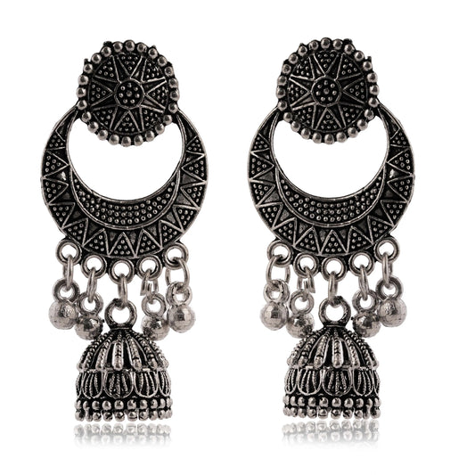 Handmade Traditional Jhumki with Moon and Flower Motif Chandbali Design Ethnic Jhumki Earrings for Women and Girls-1 Attractive Sister