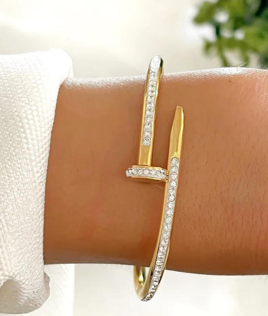 Gold Plated Stainless Steel Anti Tarnish AD Studded Nail Bracelet (Copy) - Attractive Sister