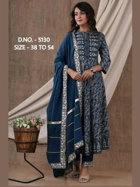 Beautiful Pure Cotton Cambric Long Length Kurti Pant With Chiffon Dupatta RE