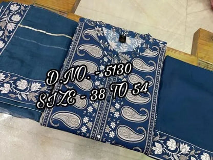 Beautiful Pure Cotton Cambric Long Length Kurti Pant With Chiffon Dupatta RE