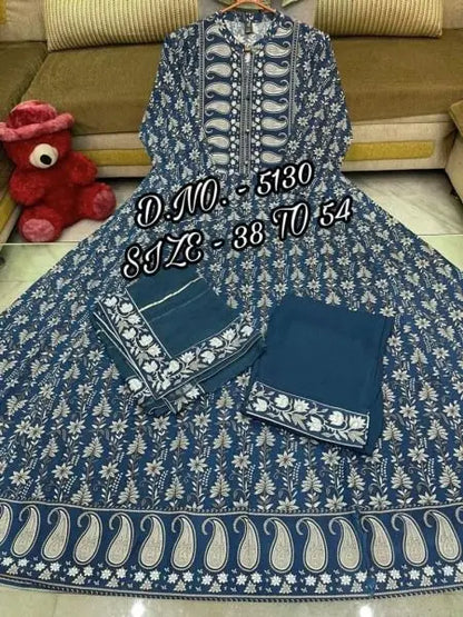 Beautiful Pure Cotton Cambric Long Length Kurti Pant With Chiffon Dupatta RE